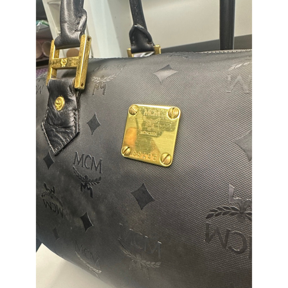 Women's MCM Boston Bag Black/Gold Monogram Size One Size - Picture 3 of 11